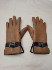 VTG Vinyl Gloves Ladies Size B Made in Japan -100 Nylon Brown