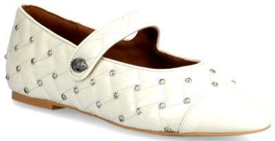 NEW $165 Kurt Geiger Orbit Quilted Studded Leather Mary Jane Ballet Flats 8 Bone