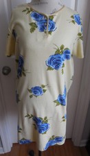 NWOT SOFT YELLOW w/BLUE FLORAL PRINT STUDIO VALERIE STEVENS COTTON NIGHTGOWN M