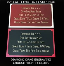 Engraved Plate 3"x5" BRASS TWO TONE Custom Name Plate Tag Plaque Art Label Gift 