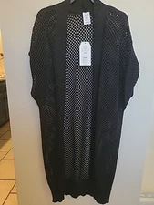 Time and Tru Women's Crochet Layering Duster Black Size S/M NWT