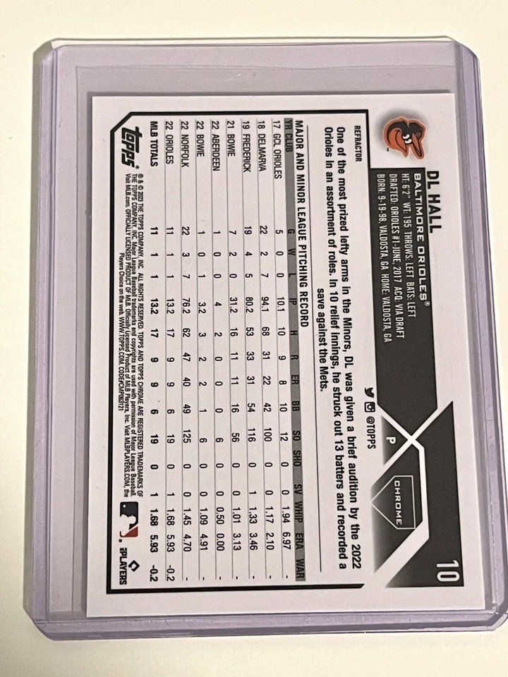 2023 Topps Chrome Refractor Rookie Card #10 DL Hall - Image 2 of 2