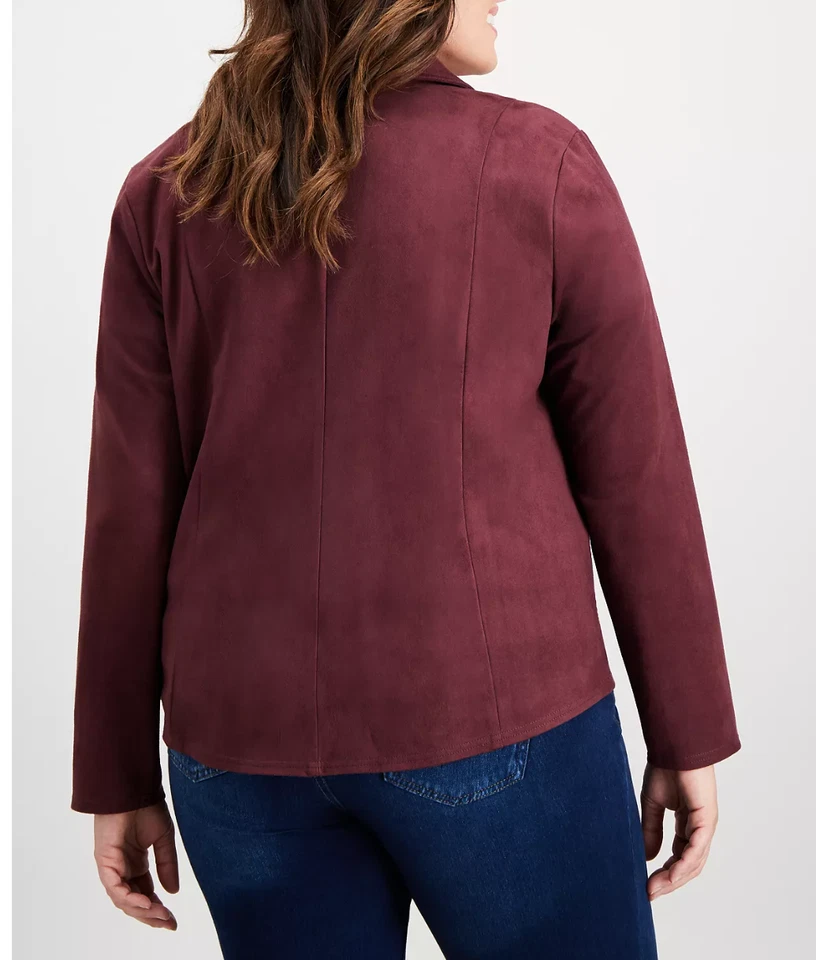 Style and Co Plus Size Faux-Suede Jacket, 0X/Port - Image 2 of 3