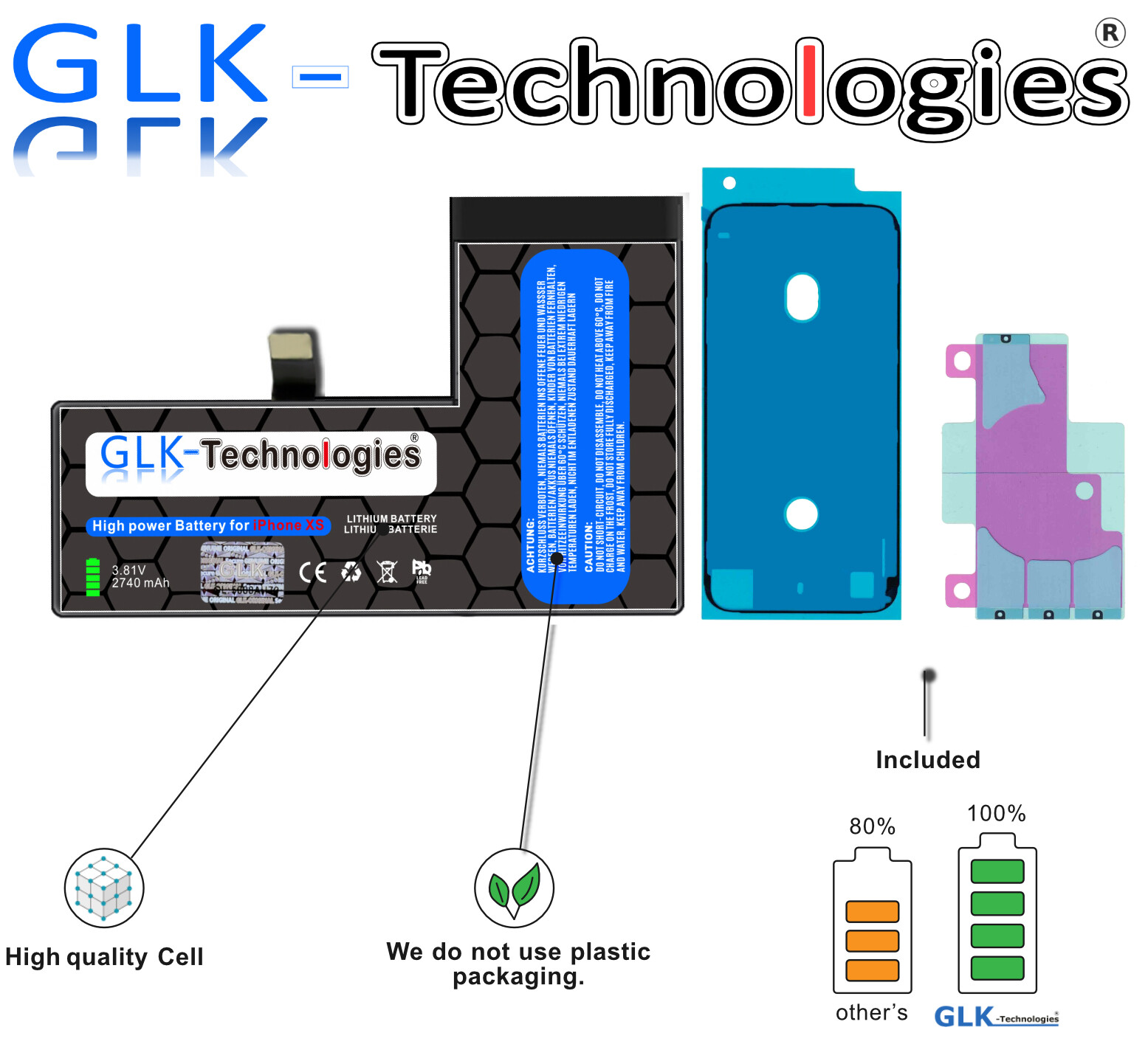 GLK Akku Ersatzakku für Original iPhone XS Accu Batterie TOP / PRO 2024 Ohne Set