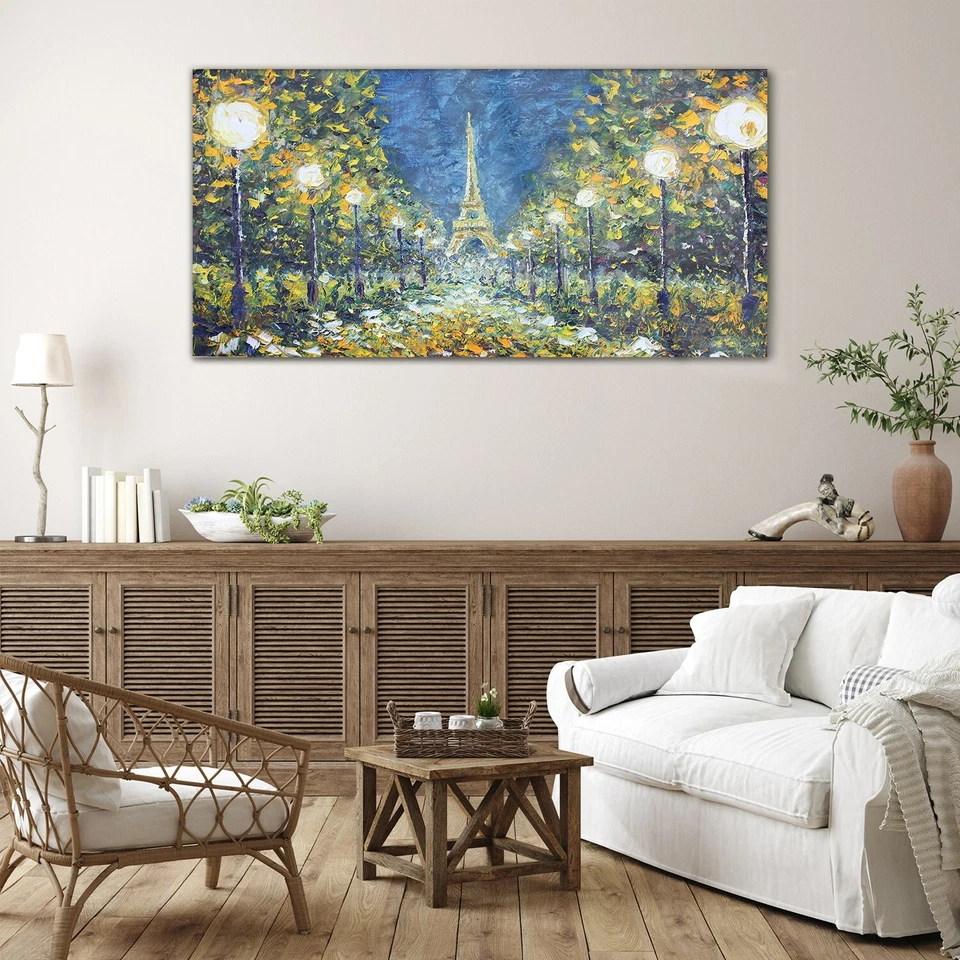 Ölgemälde Park Bäume Eiffelturm Nacht 140x70 Acrylglasbild Plexiglas Wandbild - Bild 2 von 4