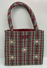 2009 Longaberger Fabric Holiday Plaid Christmas Gift Tote Bag Purse Carryall