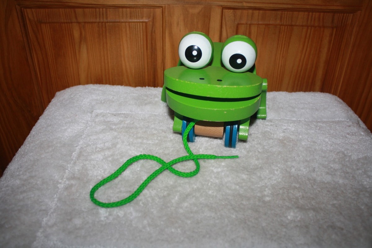 Melissa and Doug Wooden Deluxe Frolicking Frog Pull Toy VGC | eBay