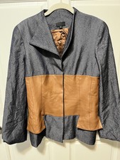 Douglas Hannant Designer Denim Leather Blazer Jacket Women’s 10 Medium