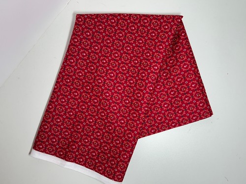 Red fabric w/small flowers & diamonds, pink, blue, yellow, green, 3/4ydxWOF - Picture 2 of 4
