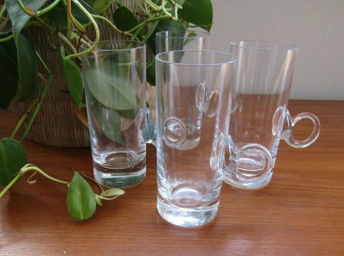 Vintage Set of 4 Lenox Crystal Glass Irish Coffee Cups Loop Handle Clear MCM