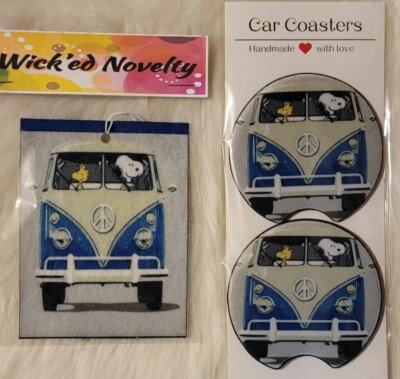 Snoopy Driving Car Coasters & Charm Custom Made