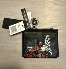 Ed Hardy Black  White Faux Leather Card Wallet Multicolored Tattoo Print NWT
