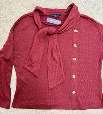 Adrienne Vitttadini Burgundy Knit Sweater With Tied Neckline XL