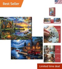 Nature's Serenity: 1000-Piece Jigsaw Puzzle Set - Lake  Night View, 2 Pack