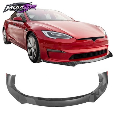 Fit 21-25 Tesla Model S Track Pack Style Front Bumper Lip Kit Carbon Fiber Print