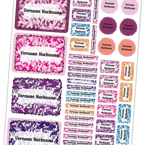 50 Autocollants Nominaux Personnalisé Avec Nom Désiré pour Enfants " Camo Filles