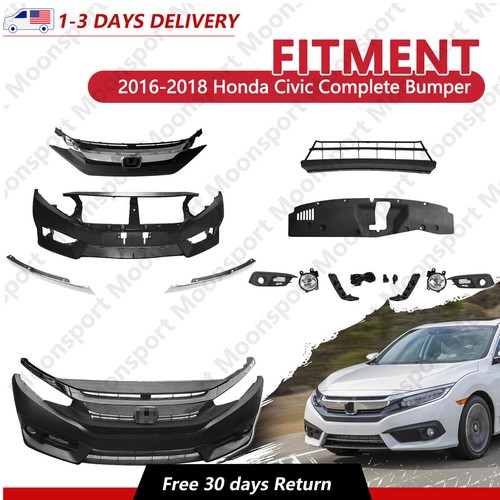 Complete Bumper W/ Fog Lights Set Fits 2016-2018 Honda Civic US Built ...