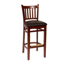 Oak Street Mfg Verticalback Mahogany Wood Barstool w/Black Vinyl Seat
