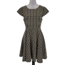 Maeve Dress Womens 4 Black Ivory Geometric Cotton Blend Lined Zip Anthropologie