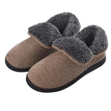 Men  s Knit Bootie Slippers Warm Fold-Over Ankle Collar Plush Fleece 9 Brown