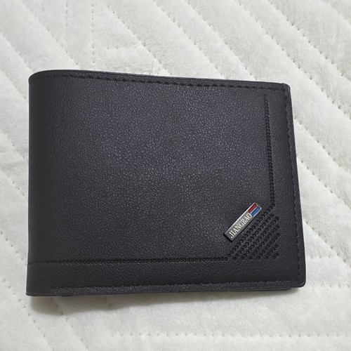 JIANGBAO Men’s dark brown faux leather Wallet, Credit Card & ID Window Logo