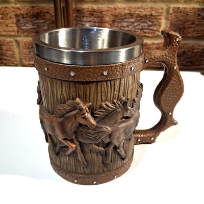 Bierkrug Pferde mittelalterliches Motiv rustikal Freund Geschenk