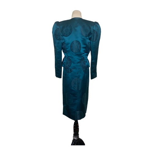 Tuta giacca gonna verde acqua sartoriale ispirazione asiatica vintage anni 80 taglia small - Foto 3 di 12