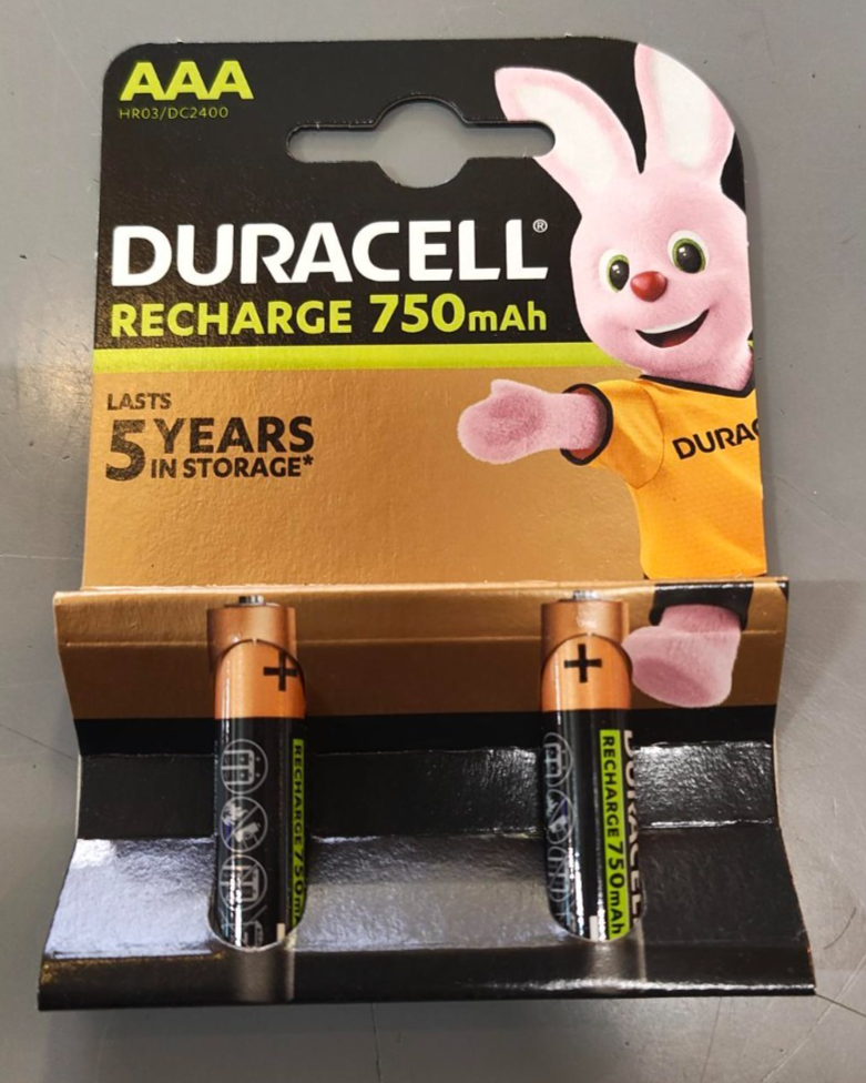 Pila batteria Duracell AAA ricaricabile confezione da 2 batterie 750mAh