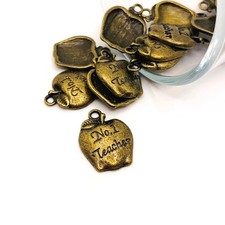 Bronze Number 1 Teacher Apple Charms, 18x14mm - US Seller