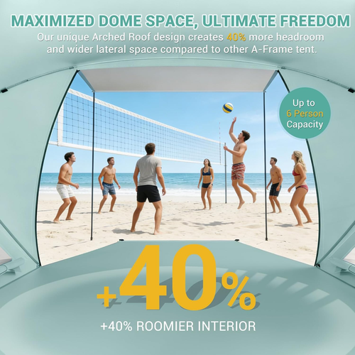 Beach Tent Sun Shelter with Canopy, Cumbrex™ 4-6 Person Pop up Beach Tent, Easy  - Picture 2 of 12