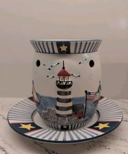 Yankee Candle Nautical Light House Tea Light Candle Wax Warmer And Plate