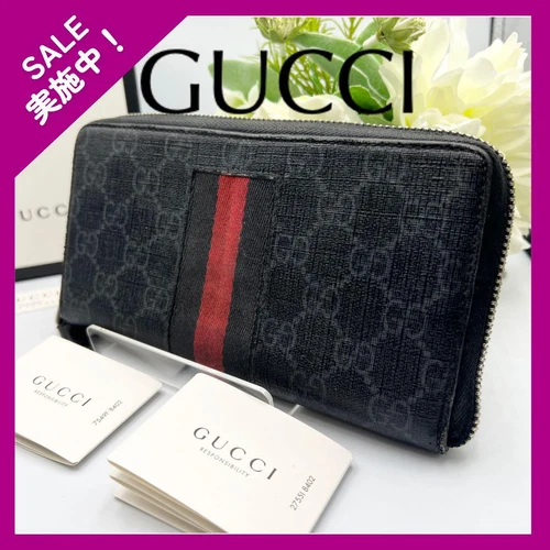 Portefeuille long Gucci GG Supreme Sherry Line noir zippé autour 4088