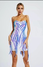 Catchall Salem Blue SPARKLY SEQUIN STRAPPY TASSEL MINI DRESS Fairy Core Size S