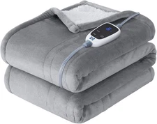 Electric Heated Throw Blanket Flannel Sherpa 50x60 Light Grey with 6 Heat Levels