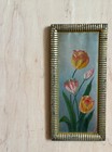 Tulip Painting Oil Board Gold Framed Primitive Farmhouse Vintage Orange Flowers