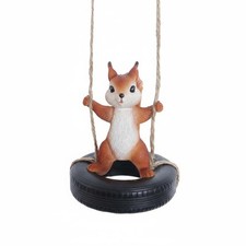 Squirrel on Tire Swing Figurine Cute Design Hanging Squirrel Statue for Balcony