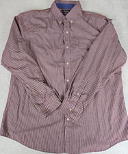 Chaps Mens XL Dress Shirt Cotton Blend Red Striped Pattern Button-Down Collar