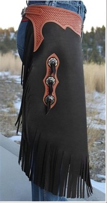 Men Western Cowboy Chap Fringes Suede Leather Pant Riding Chaps - Gift For Him
