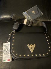Valentino Orlandi Black Crossbody Purse Satchel Vegan Leather NEW Tags  + Wallet