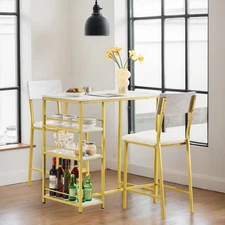 Dining Bar Table Set for 2 with 3 Storage Shelves Pub Bar Counter Table