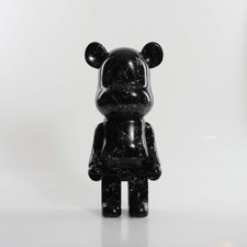 Black Silver Marble 400% Ornament Resin Bear Art Statue Sculpture 28cm Bearbrick