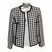 Jones Studio Separates Women's Houndstooth Black/Silver Open Blazer Lined Sz 10