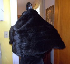 Women's Long Black Faux Mink Fur Stole Shawl Wrap 80"