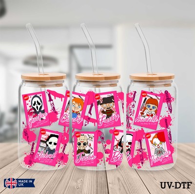Horror Killer UV DTF Aufkleber - 16oz Libbey Dose Glasfolie yd222