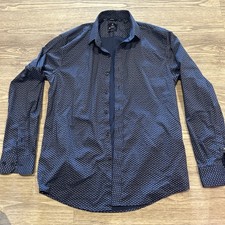 Ben Sherman Shirt Medium Navy Blue Flower Slim Button Up Long Sleeve Mens