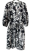 Talbots NWT Dotted Butterflies Poplin Midi Shirtdress Size 14W Black White