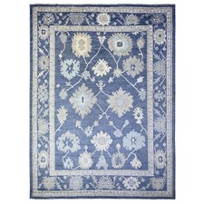 12'1"x15'7" Blue Hand Knotted Afghan Angora Oushak Wool Oversized Rug R74999