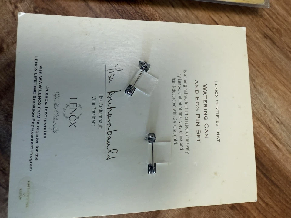 Juegos de alfileres Lenox-2 palomas de ángel, 1 regadera huevo-marfil fino China oro 24KT Foto 4 de 4