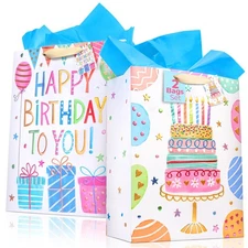 2 PCS 16 inch Extra Large Happy Birthday Gift Bags with Tissue Paper Tags