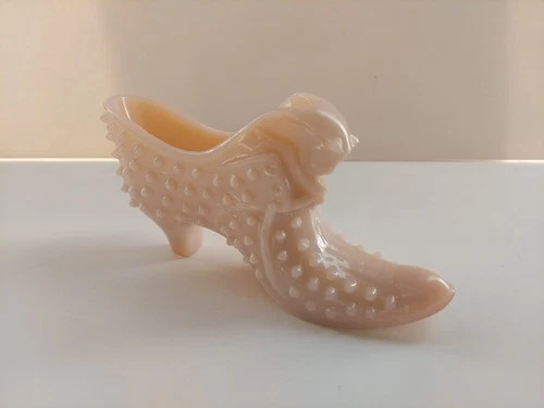 Fenton~Peach/Pink~Hobnail~Cat Head~Milk Glass Shoe/Slipper~HTF Color